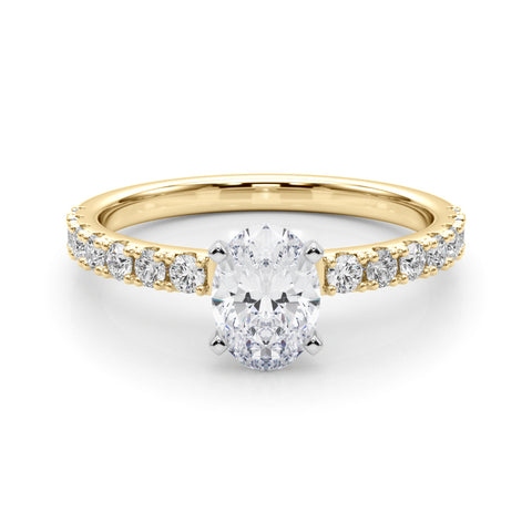 Yellow gold Oval Solitaire Pavé Band with Four-Prong Setting 1