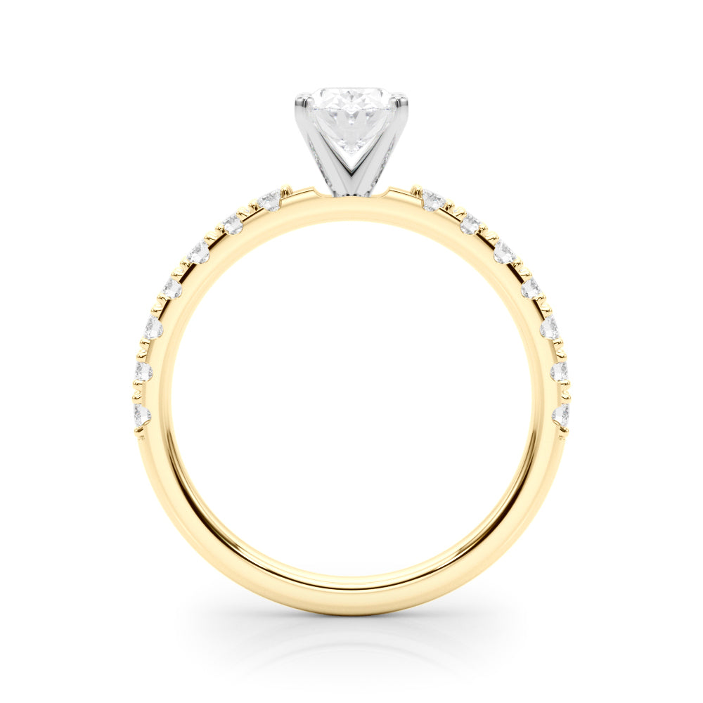 Yellow gold Oval Solitaire Pavé Band with Four-Prong Setting 2
