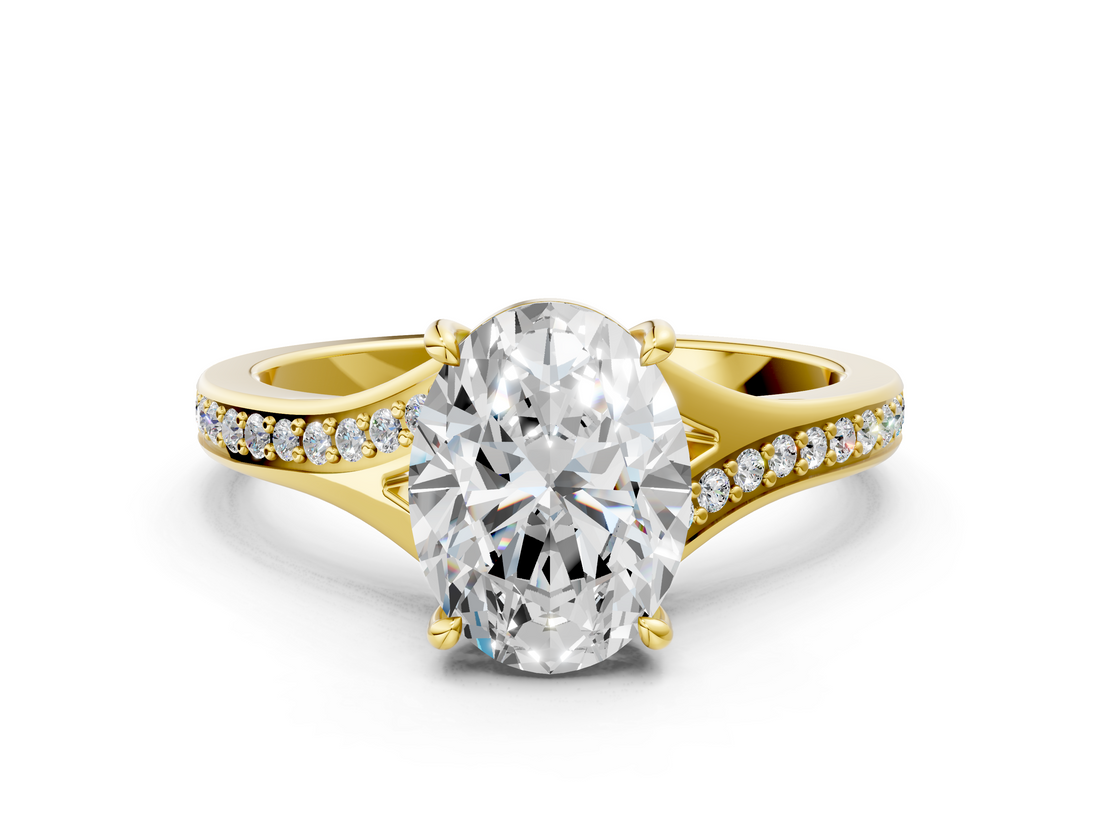 Yellow gold Oval Solitaire Pavé Band with Four-Prong Setting_36