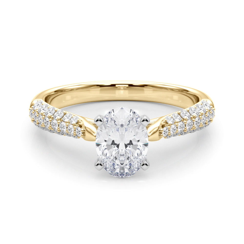 Yellow gold Oval Solitaire Pavé Diamond Engagement Ring with Four-Prong Setting 1