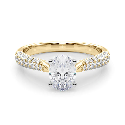 Yellow gold Oval Solitaire Pavé Diamond Engagement Ring with Four-Prong Setting 1