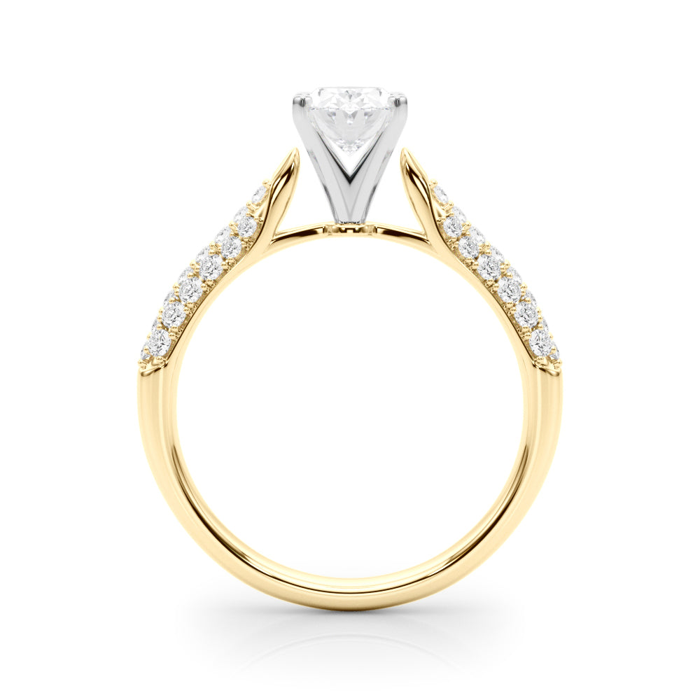 Yellow gold Oval Solitaire Pavé Diamond Engagement Ring with Four-Prong Setting 2