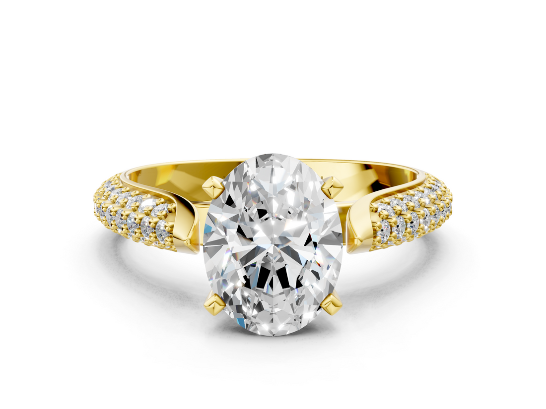 Yellow gold Oval Solitaire Pavé Diamond Engagement Ring with Four-Prong Setting_140