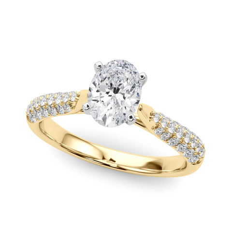 Yellow gold Oval Solitaire Pavé Diamond Engagement Ring with Four-Prong Setting