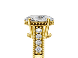 Yellow gold Oval Solitaire Pavé Diamond Milgrain Engagement Ring with Four-Prong Setting_11