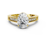 Yellow gold Oval Solitaire Pavé Diamond Milgrain Engagement Ring with Four-Prong Setting_6
