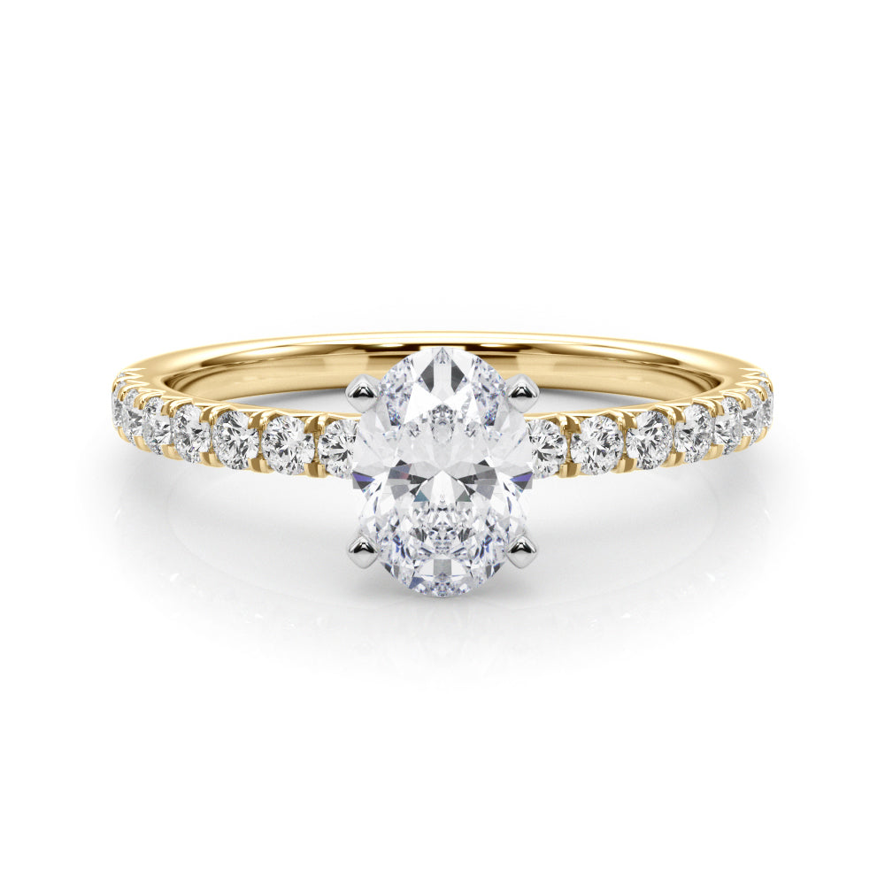 Yellow gold Oval Solitaire Pave Diamond Engagement Ring with Four-Prong Setting 1