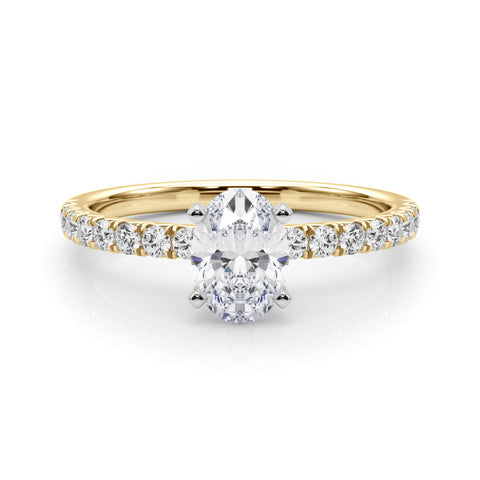 Yellow gold Oval Solitaire Pave Diamond Engagement Ring with Four-Prong Setting 1