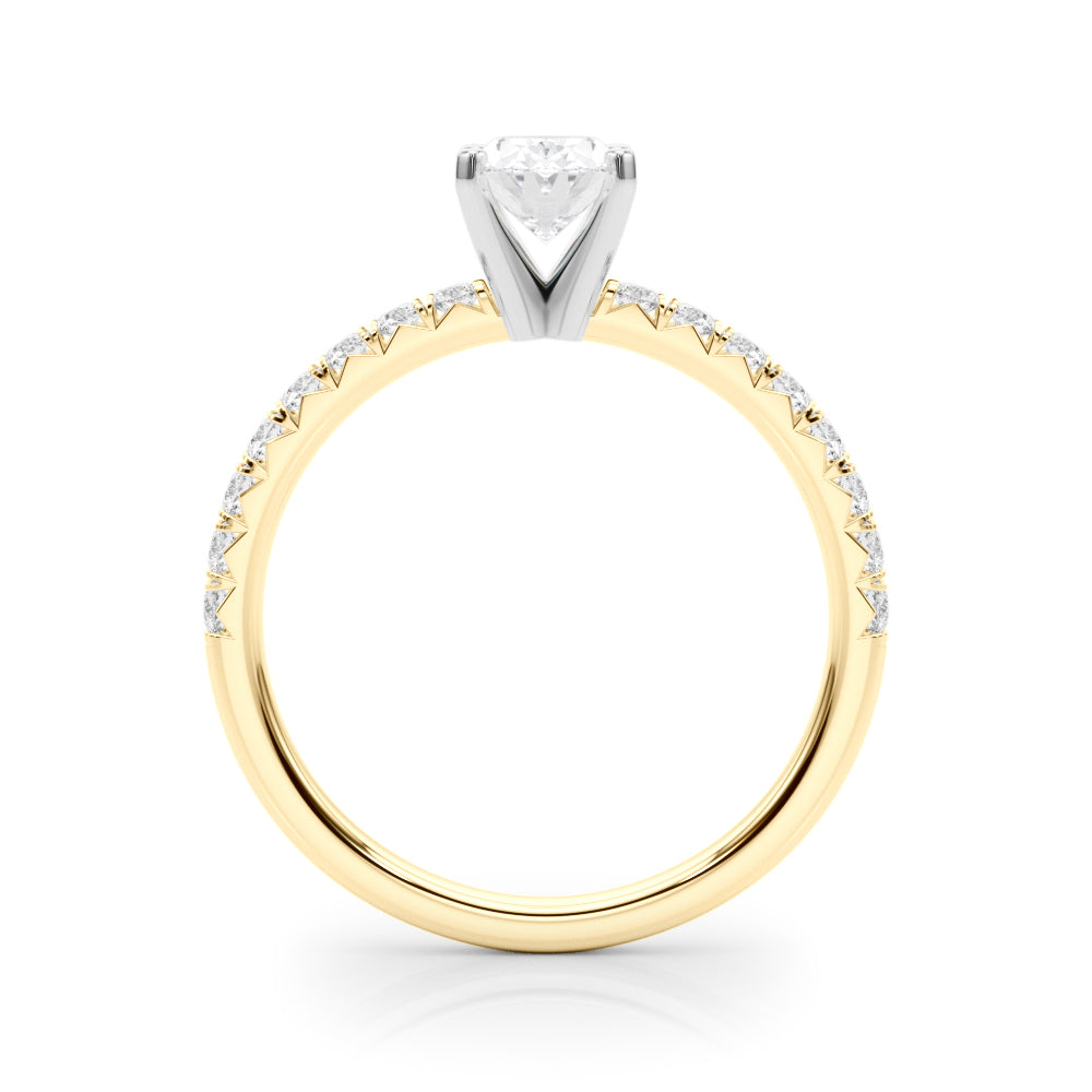 Yellow gold Oval Solitaire Pave Diamond Engagement Ring with Four-Prong Setting 2
