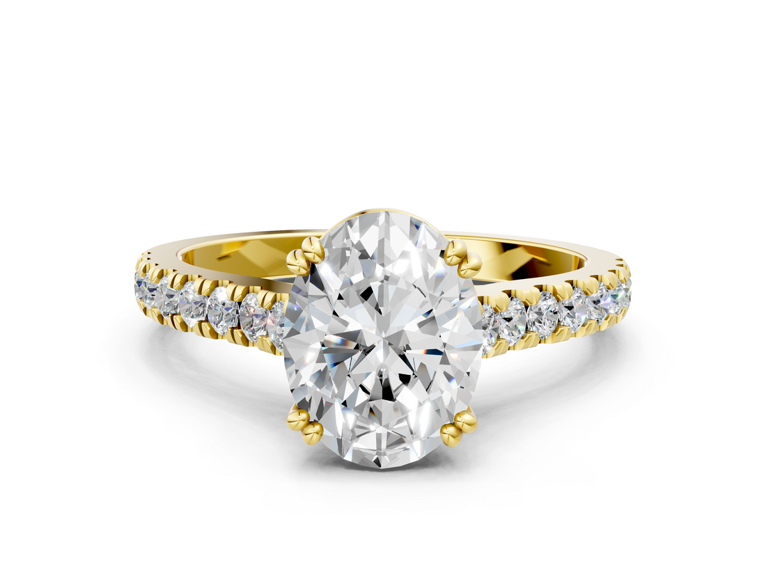 Yellow gold Oval Solitaire Pave Diamond Engagement Ring with Prong Setting_32