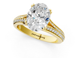 14K Yellow Gold 0.95 Carat E VS1 Round Diamond Split Shank Engagement Ring with Pavé Band