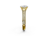 14K Yellow Gold 0.95 Carat E VS1 Round Diamond Split Shank Engagement Ring with Pavé Band