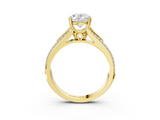 14K Yellow Gold 0.95 Carat E VS1 Round Diamond Split Shank Engagement Ring with Pavé Band