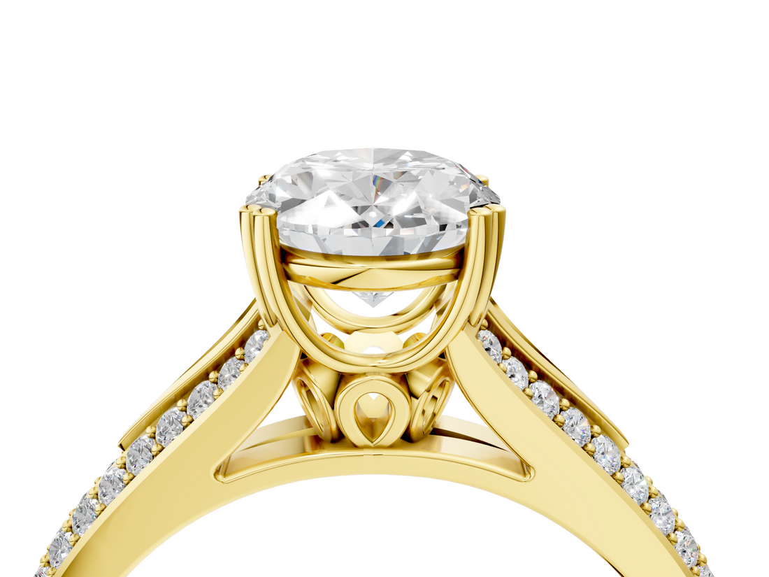 Yellow gold Oval Solitaire Pave Split Shank Engagement Ring with Six-Prong Setting_50