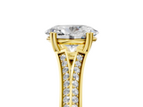 14K Yellow Gold 0.95 Carat E VS1 Round Diamond Split Shank Engagement Ring with Pavé Band