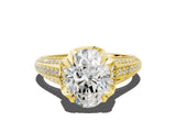 Yellow gold Oval Solitaire Pave Split Shank Ring with Four-Prong Setting_154