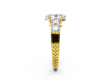 Yellow gold Oval Solitaire Princess Side Stone Engraved Band Prong Setting Ring_5