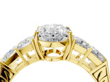 Yellow gold Oval Solitaire Princess Side Stone Engraved Band Prong Setting Ring_7