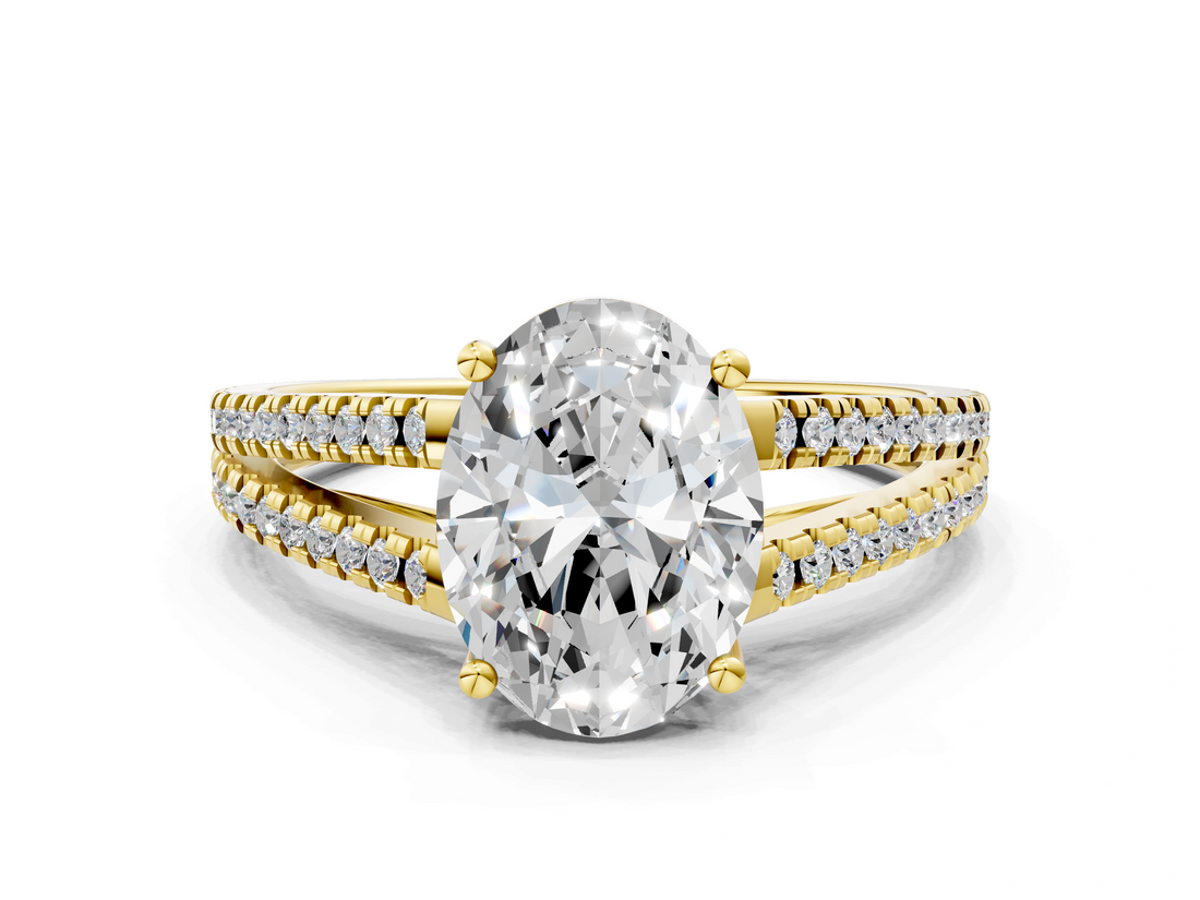 Yellow gold Oval Solitaire Split Shank Pavé Diamond Engagement Ring_314