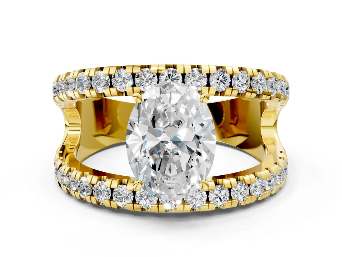 Yellow gold Oval Solitaire Split Shank Pave Diamond Ring_48