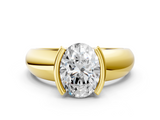 Yellow gold Oval Solitaire Tension Set Diamond Ring with Wide Band_20