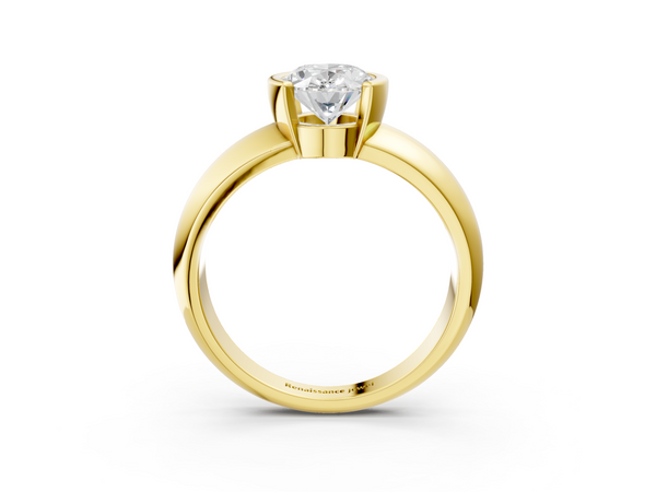 Yellow Gold Oval Half Bezel Solitaire Engagement Ring Setting with Wide Domed Band