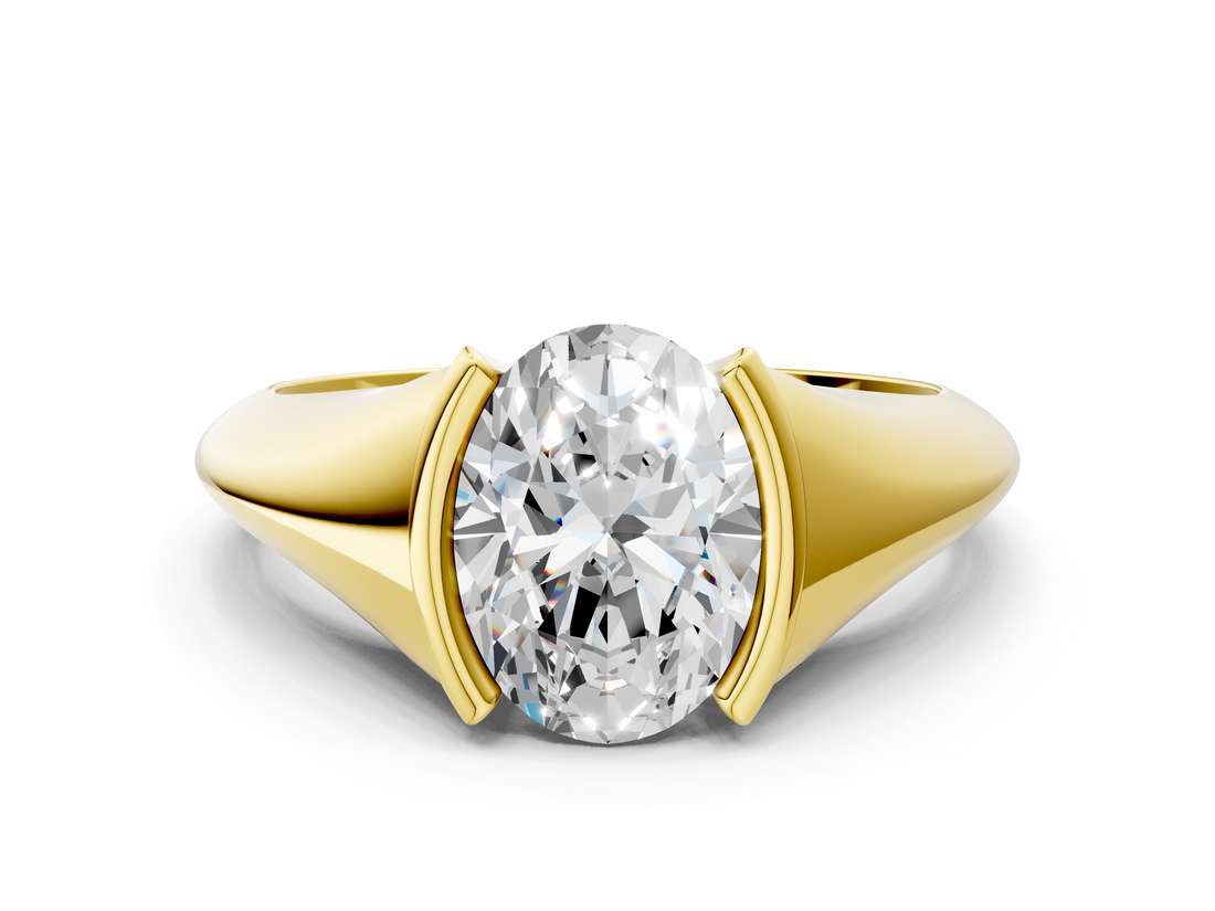 Yellow gold Oval Solitaire Tension Set Diamond Ring_20