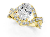 Yellow gold Oval Solitaire Twist Band Pavé Diamond Engagement Ring_33