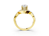 Yellow gold Oval Solitaire Twist Band Pavé Diamond Engagement Ring_35