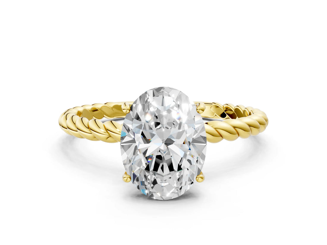 Yellow gold Oval Solitaire Twist Band Ring with Four-Prong Setting_68