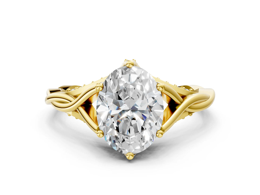 Yellow gold Oval Solitaire Twist Band Six-Prong Setting 1