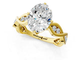 Yellow gold Oval Solitaire Twist Band with Leaf Prong Setting 1