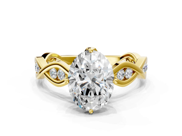 Yellow gold Oval Solitaire Twist Band with Leaf Prong Setting