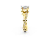 Yellow gold Oval Solitaire Twist Band with Pavé Accents and Four-Prong Setting_24