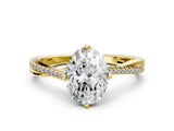 Yellow gold Oval Solitaire Twist Band with Pavé Diamonds and Four-Prong Setting_57