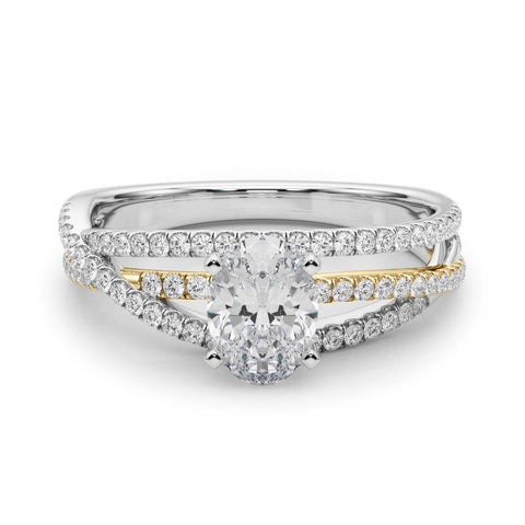 Yellow gold Oval Solitaire Twist Band with Pavé Setting and Four-Prong Setting 1