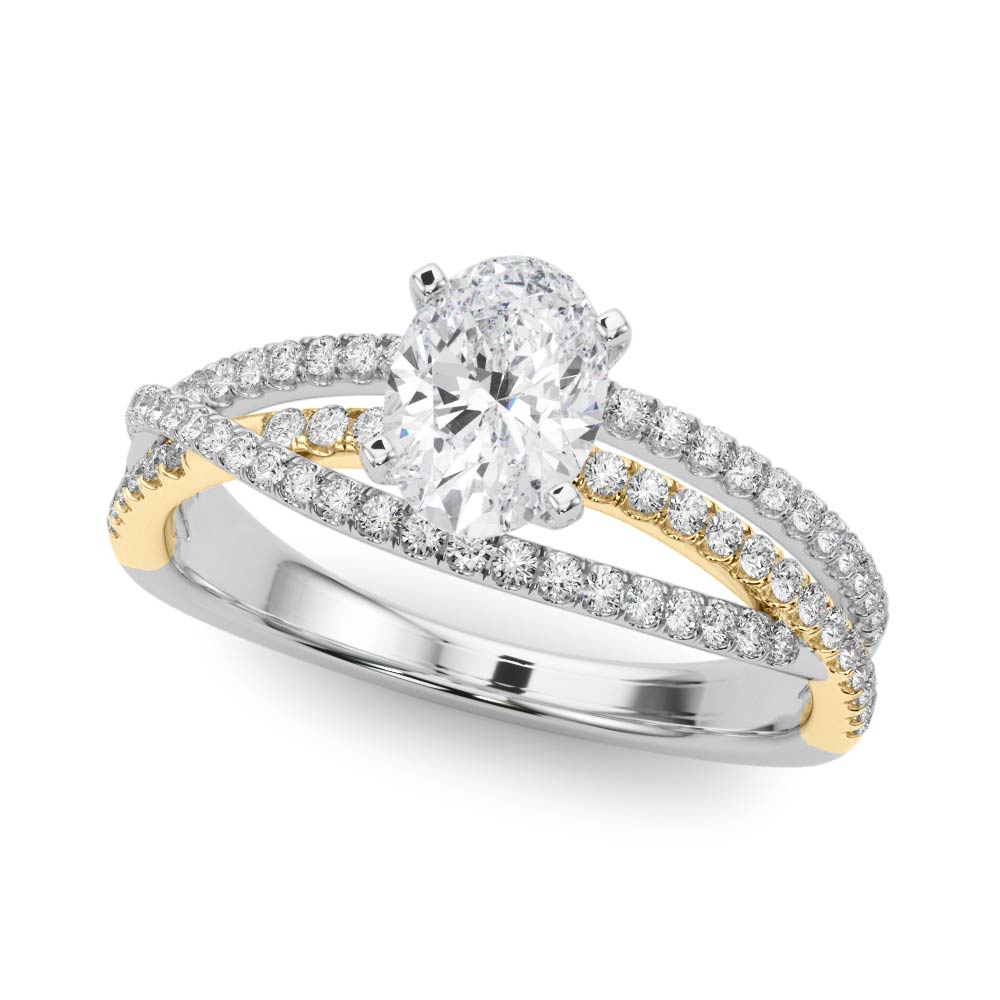 Yellow gold Oval Solitaire Twist Band with Pavé Setting and Four-Prong Setting