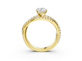 Yellow gold Oval Solitaire Twist Band with Pavé Setting and Four-Prong Setting_110