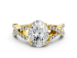 Yellow gold Oval Solitaire Twist Band with Pavé Setting and Four-Prong Setting_24