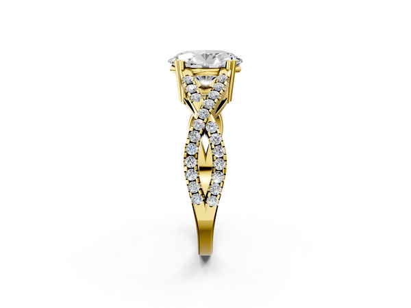 Yellow gold Oval Cut Diamond Solitaire Ring with Four-Prong Setting and Twisted Pavé Band