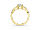 Yellow gold Oval Solitaire Twist Band with Pavé Setting and Four-Prong Setting_27
