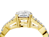 Yellow gold Oval Solitaire Twist Band with Pavé Setting and Four-Prong Setting_28