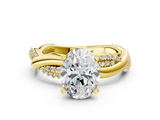 Yellow gold Oval Solitaire Twist Band with Pave Prong Setting_69