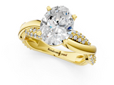Yellow gold Oval Solitaire Twist Band with Pave Prong Setting_70