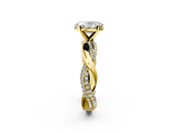 Yellow gold Oval Solitaire Twist Band with Pave Prong Setting_71