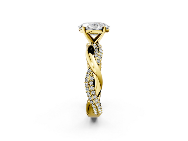Yellow Gold Oval Solitaire Engagement Ring Setting with Pave and Plain Crossover Twist Band