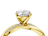 Yellow gold Oval Solitaire Twist Band with Pave Prong Setting_73