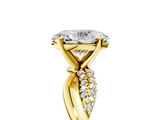Yellow gold Oval Solitaire Twist Band with Pave Prong Setting_74