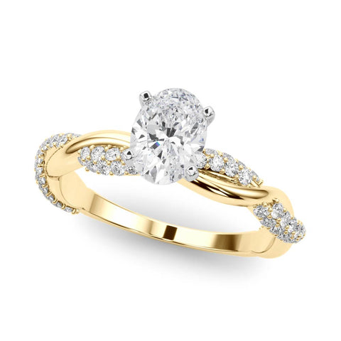 Yellow gold Oval Solitaire Twist Band with Pave Prong Setting