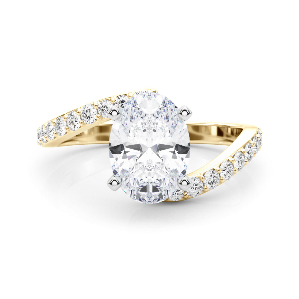 Yellow gold Oval Solitaire Twist Band with Pave Set Diamonds and Four-Prong Setting 1